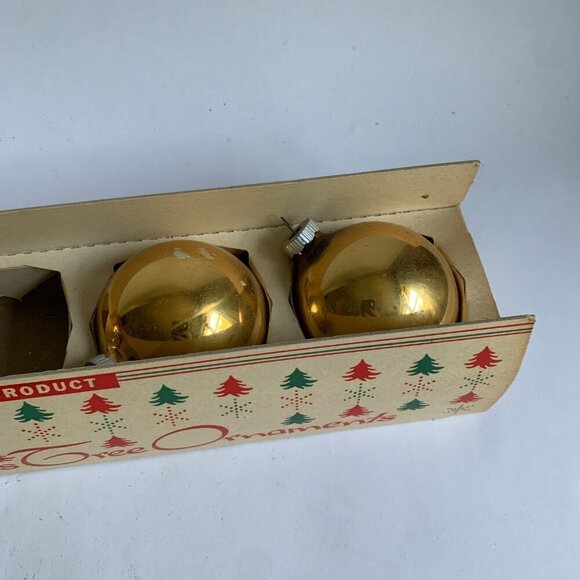 Shiny-Brite Glass Christmas Ornaments Box Vintage Gold 5 Bulbs - Picture 3 of 7